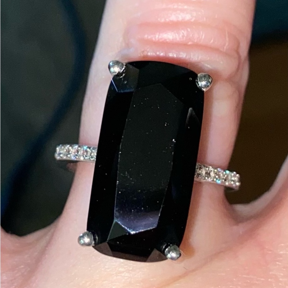 NWT Black Spinel & White Zircon Cocktail Ring in Platinum over .925 Sterling!!! - Picture 9 of 10